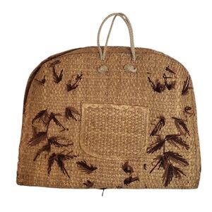 Vintage Woven Straw Palm Boho Beach Bag Tote